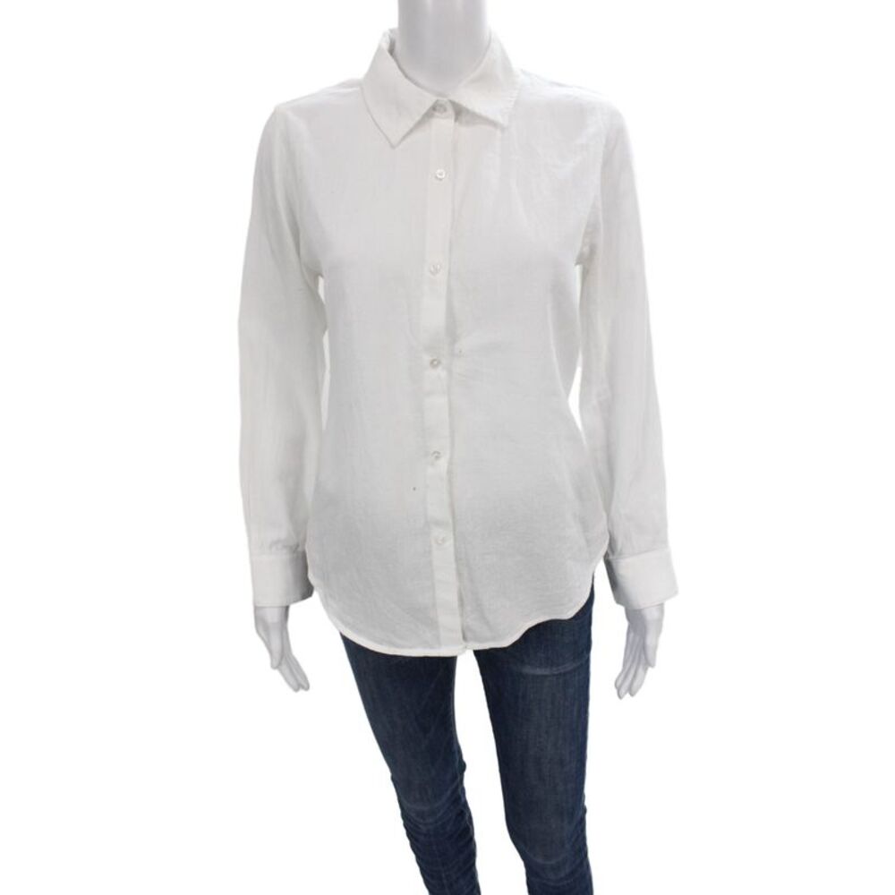 Sunny Women Basic White Button-Up Collared Long Sleeve Cotton Blouse Size 0
